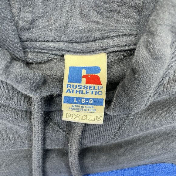 Russell Athletic Men’s Large Blue Hoodie Raised Logo Old Style Vintage Faded - Picture 7 of 12